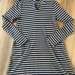 Impressions Navy and Gray Striped Top